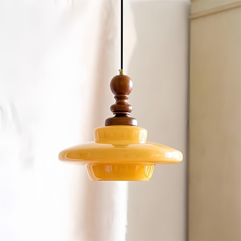 Middeleeuwse crèmekleurige glazen hanglamp HL494
