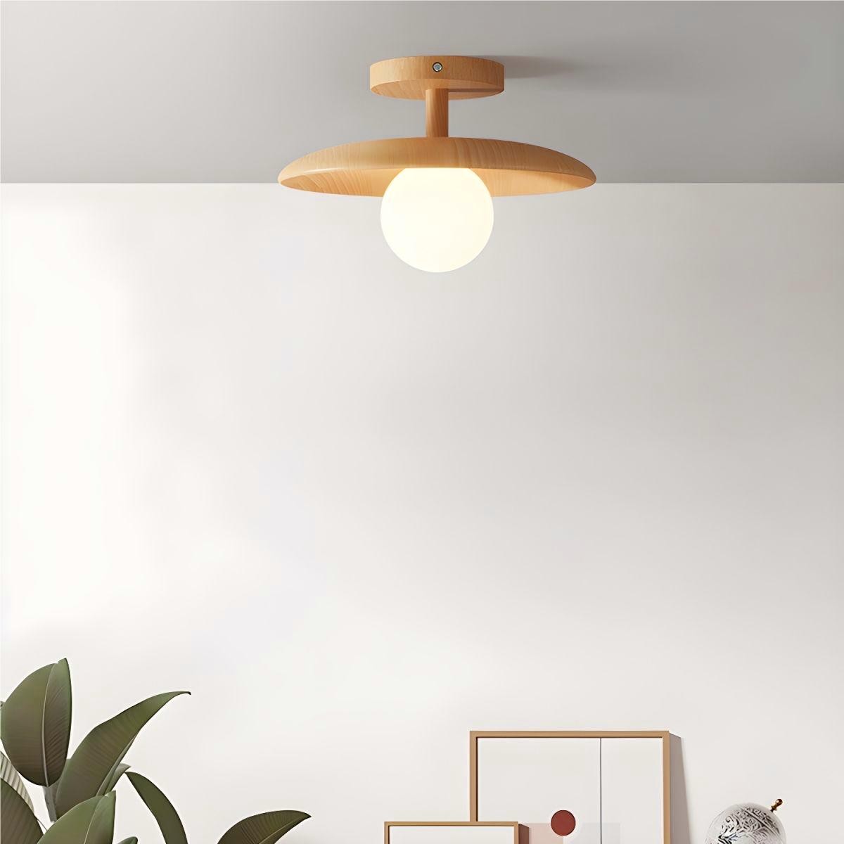 Rustieke Plafon houten glazen plafondlamp HL93