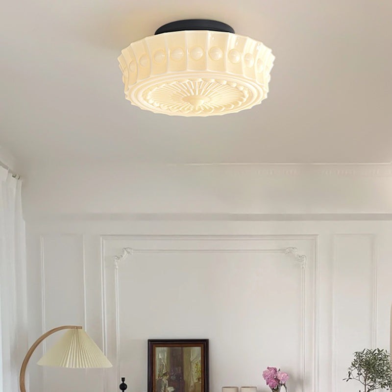 Traditionele vintage ronde glazen ijzeren LED semi-inbouw plafondlamp voor slaapkamer HL1058