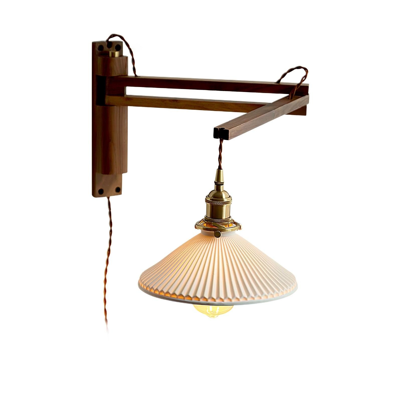 Walnoot Taps Toelopende Geribbelde Keramische Zwenkarm Wandlamp HL1077