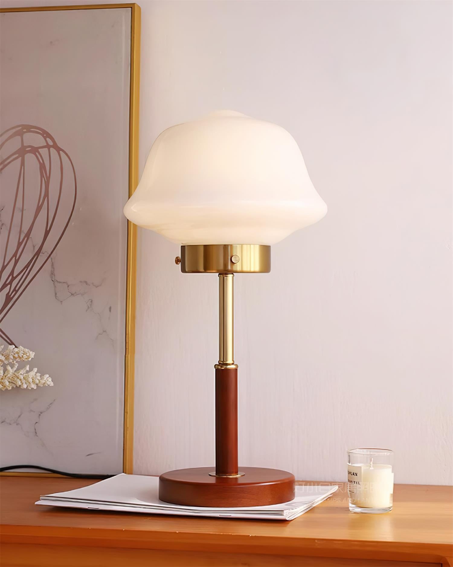 Mid Century Vintage Walnoot Glazen Tafellamp HL490
