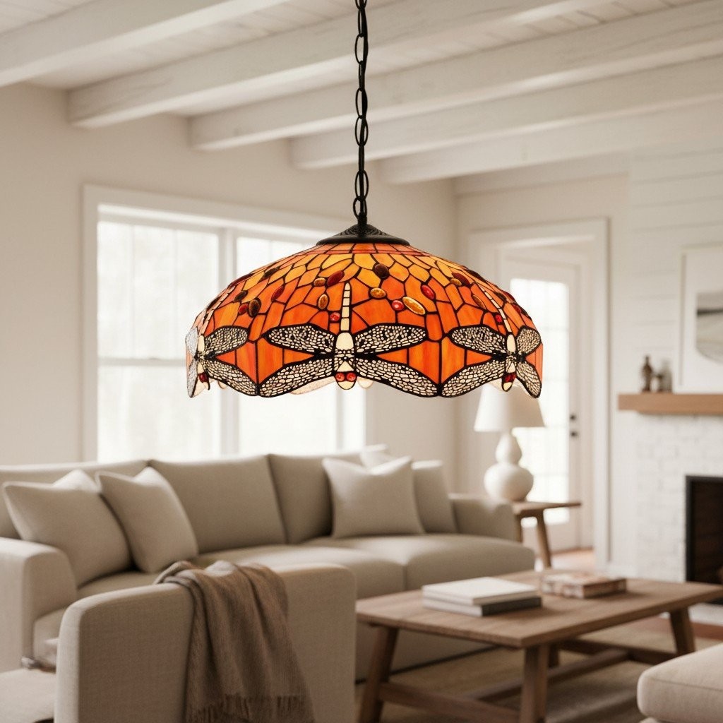 TF Dragonfly Tiffany hanglamp - Art Nouveau hanglamp met glas-in-lood voor de woonkamer HL2045