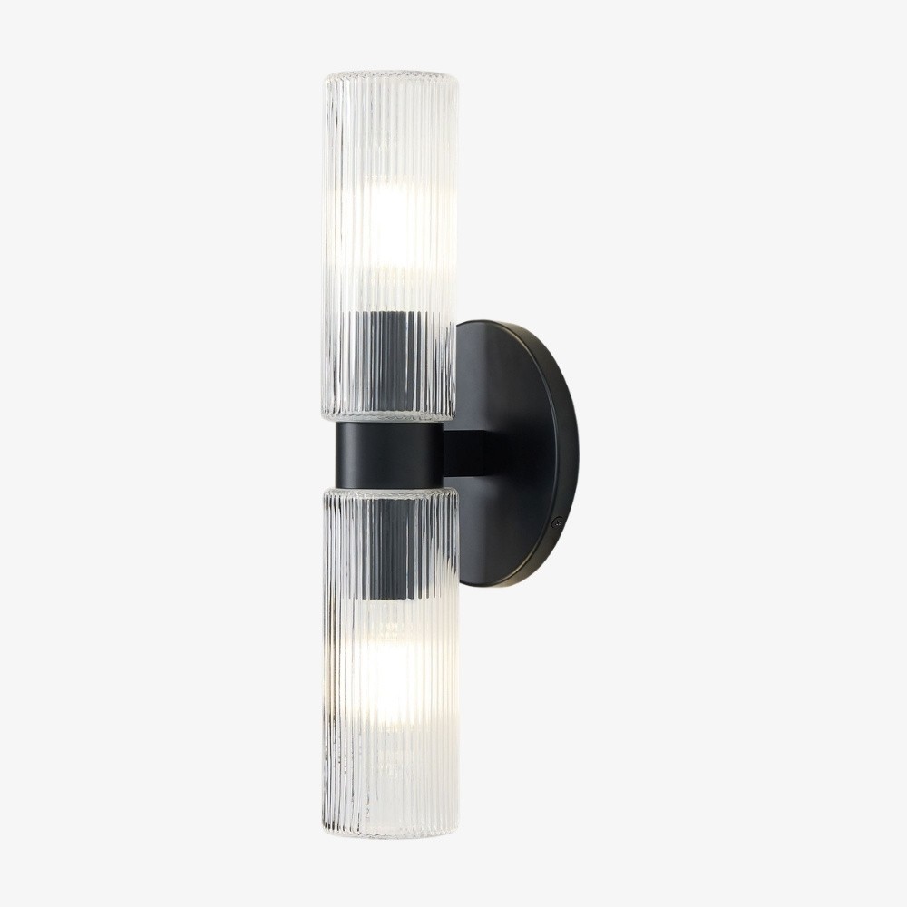 Rivora gecanneleerde glazen dubbele korte wandlamp - binnen- en buitenwandlamp Elegance HL1615