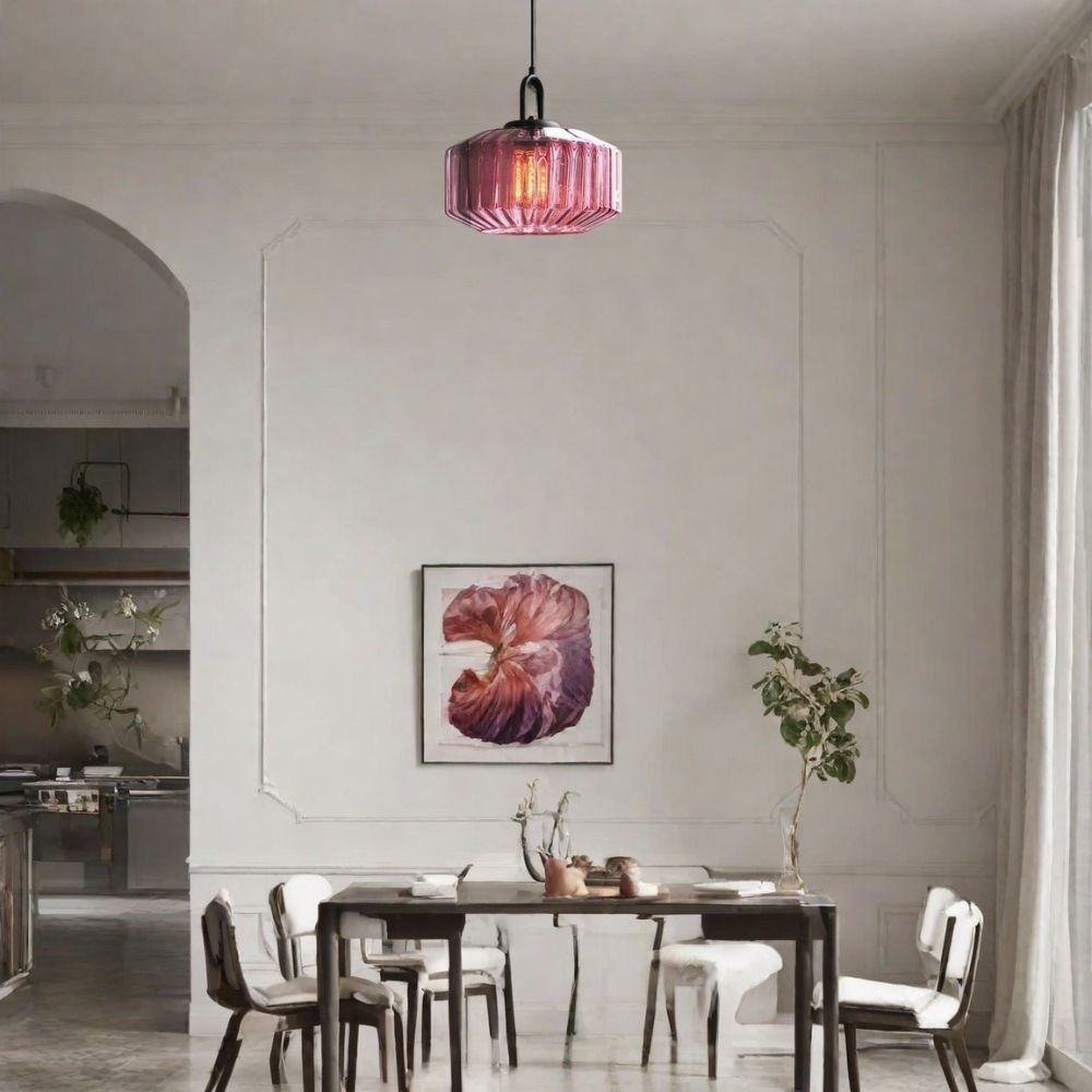 Hanglamp Met Geribbelde Glazen Pot - Modern Keukeneilandgebruik HL1043