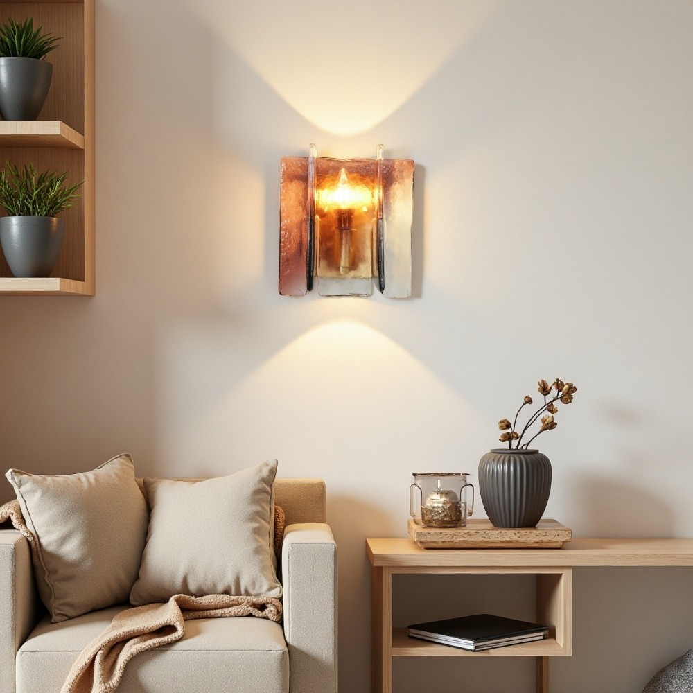 Amberkleurige glazen wandlamp - industriële metalen bedlamp HL1322