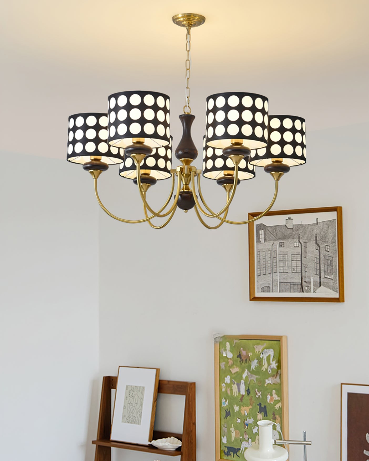 Moderne luxe zwarte kroonluchter met meerdere koppen en stippen HL1121