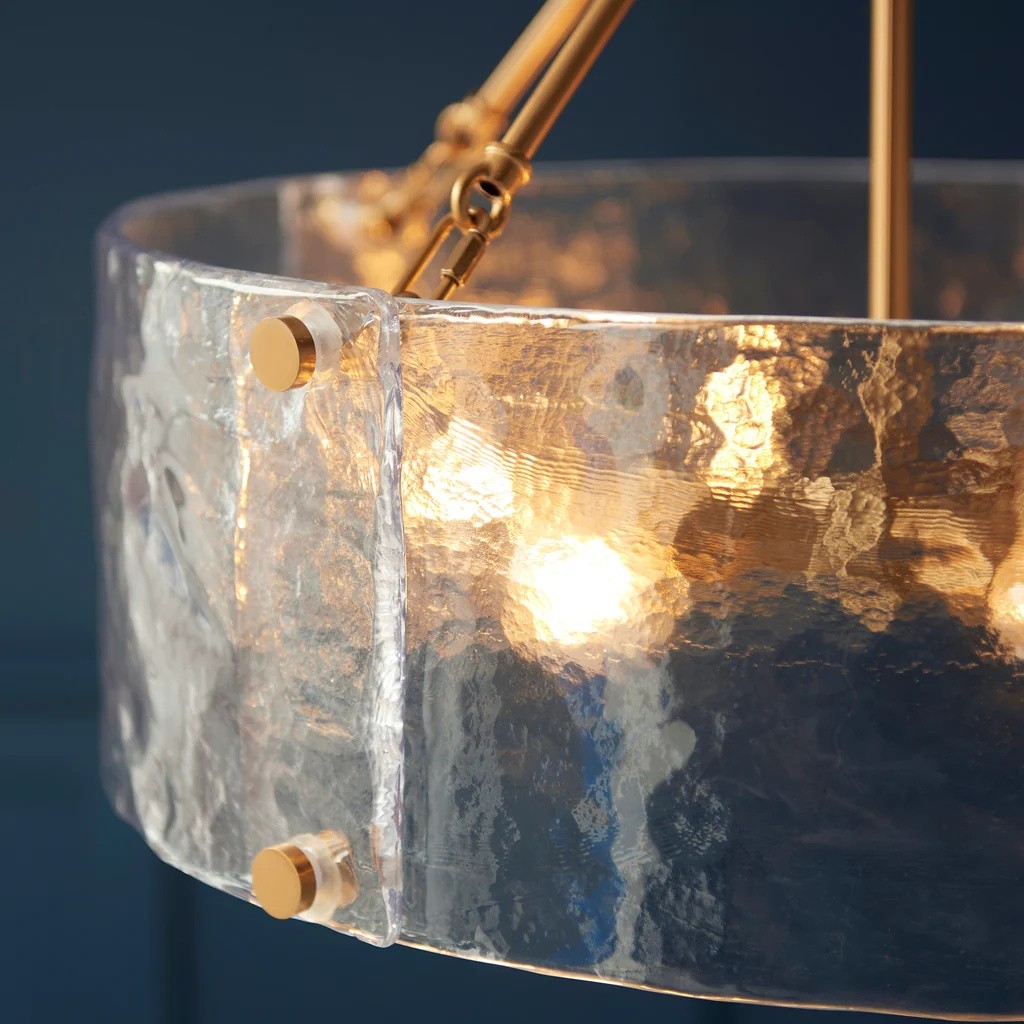 Panellux decoratieve hanglamp - Handgemaakte gebogen glazen panelen met geborsteld messing afwerking voor de hal HL2153