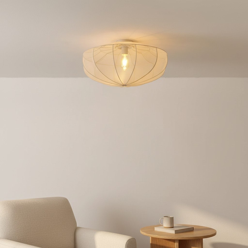 Lumifil plafondlamp met gedrapeerd gaas - Boho rustieke lamp met getextureerde kap voor woonkamer of slaapkamer HL1954