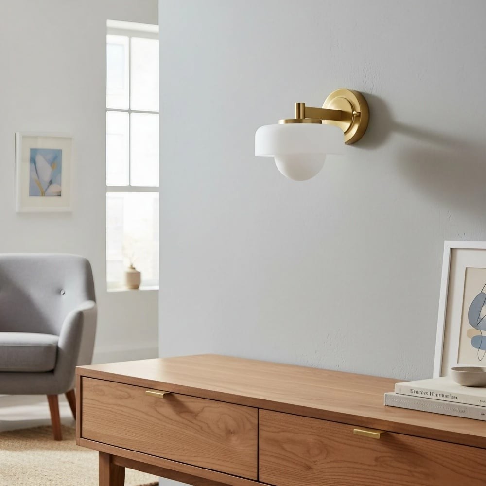 Zirvos Retro Globe Glazen Wandlamp - Elegante Wandlamp met Messingkleurige Kap voor de Gang HL2042
