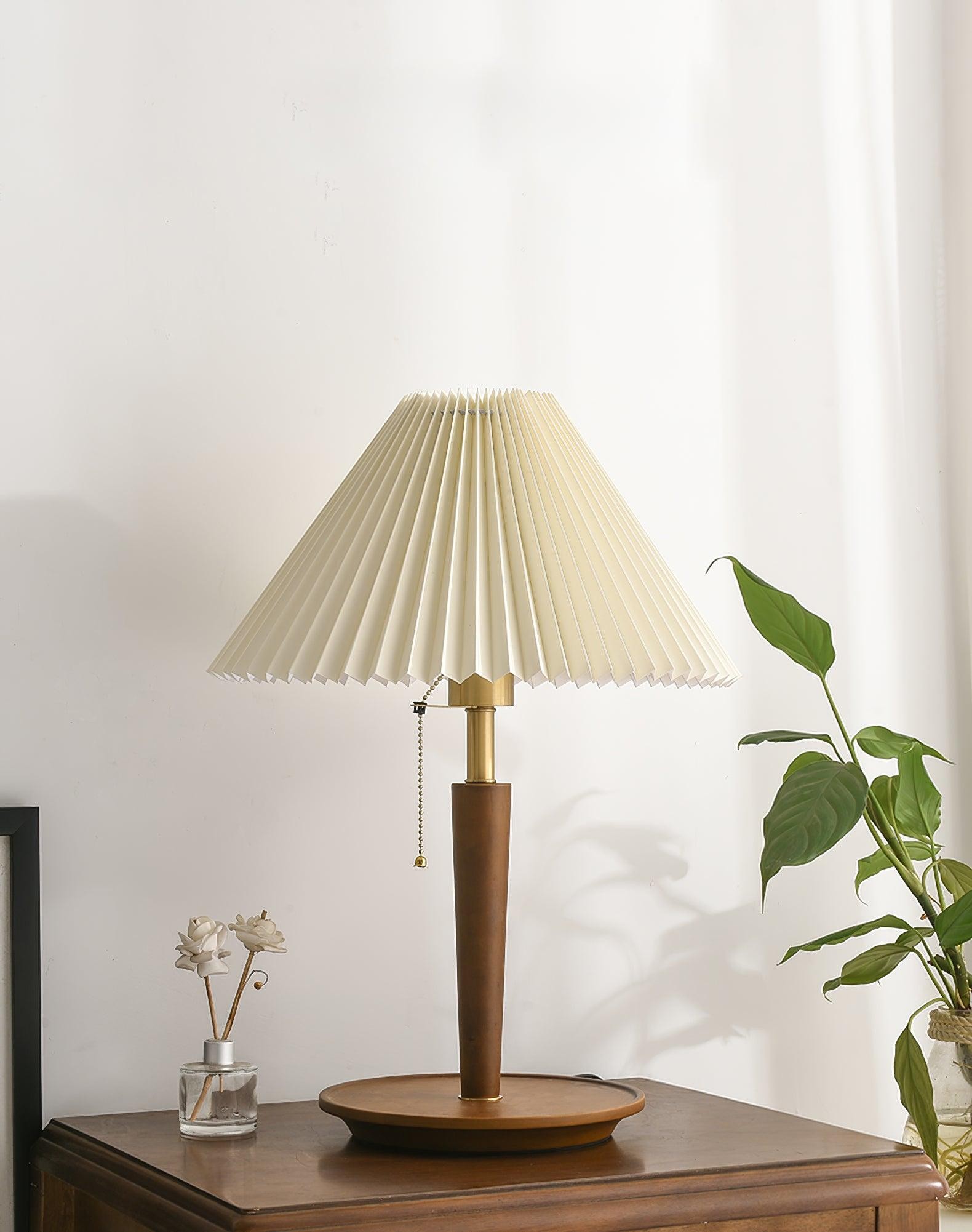 Nordic Retro Geplooide Stoffen Houten Tafellamp Voor Slaapkamer HL482