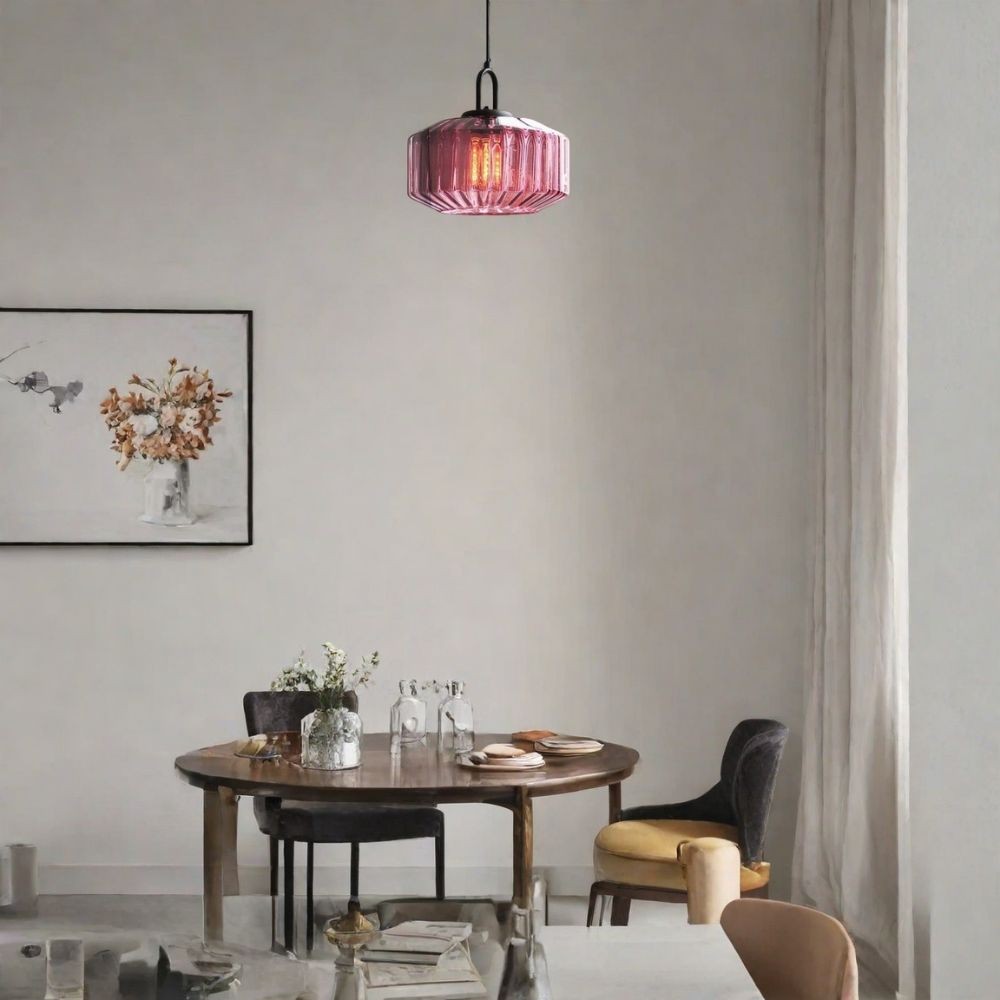 Hanglamp Met Geribbelde Glazen Pot - Modern Keukeneilandgebruik HL1043