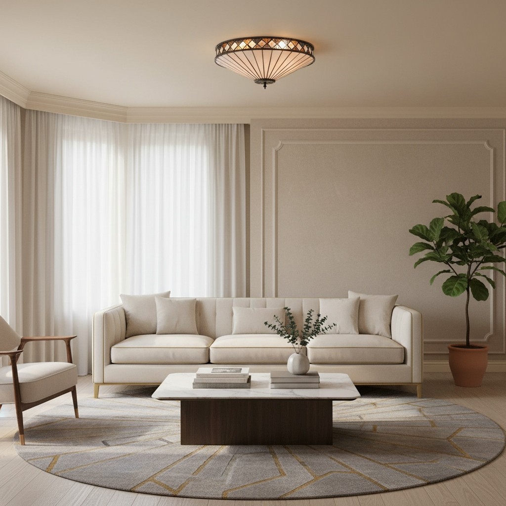 TiffStar Elegant Art Glass Flush Ceiling Light - Vintage-geïnspireerde plafondlamp voor thuisinterieurs HL2015
