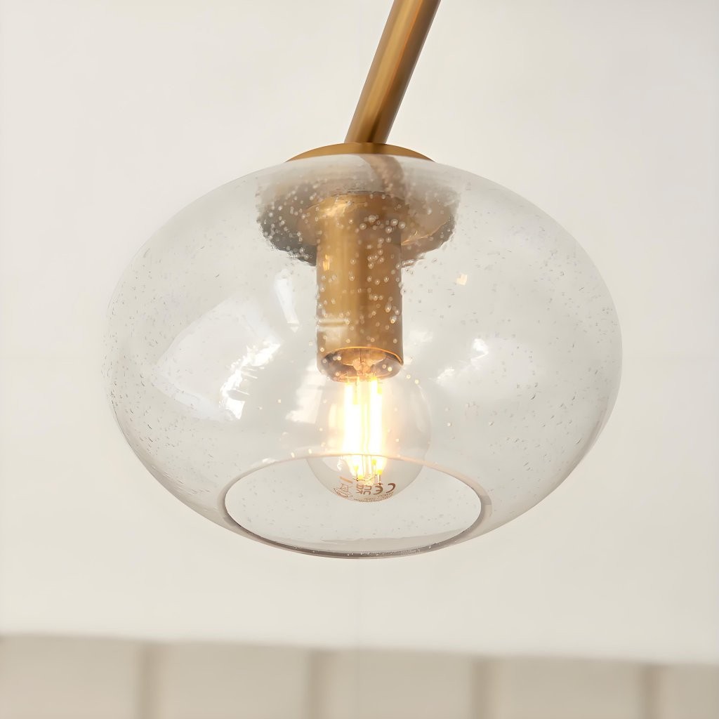 Bublaris plafondlamp met bubbelglas en gebogen messing armen voor woonkamer of hal HL2154