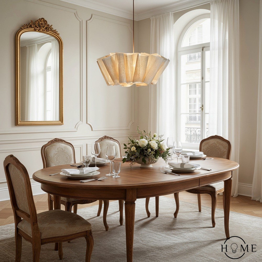 Hanglamp met geplooide stof van Noords linnen HL1403