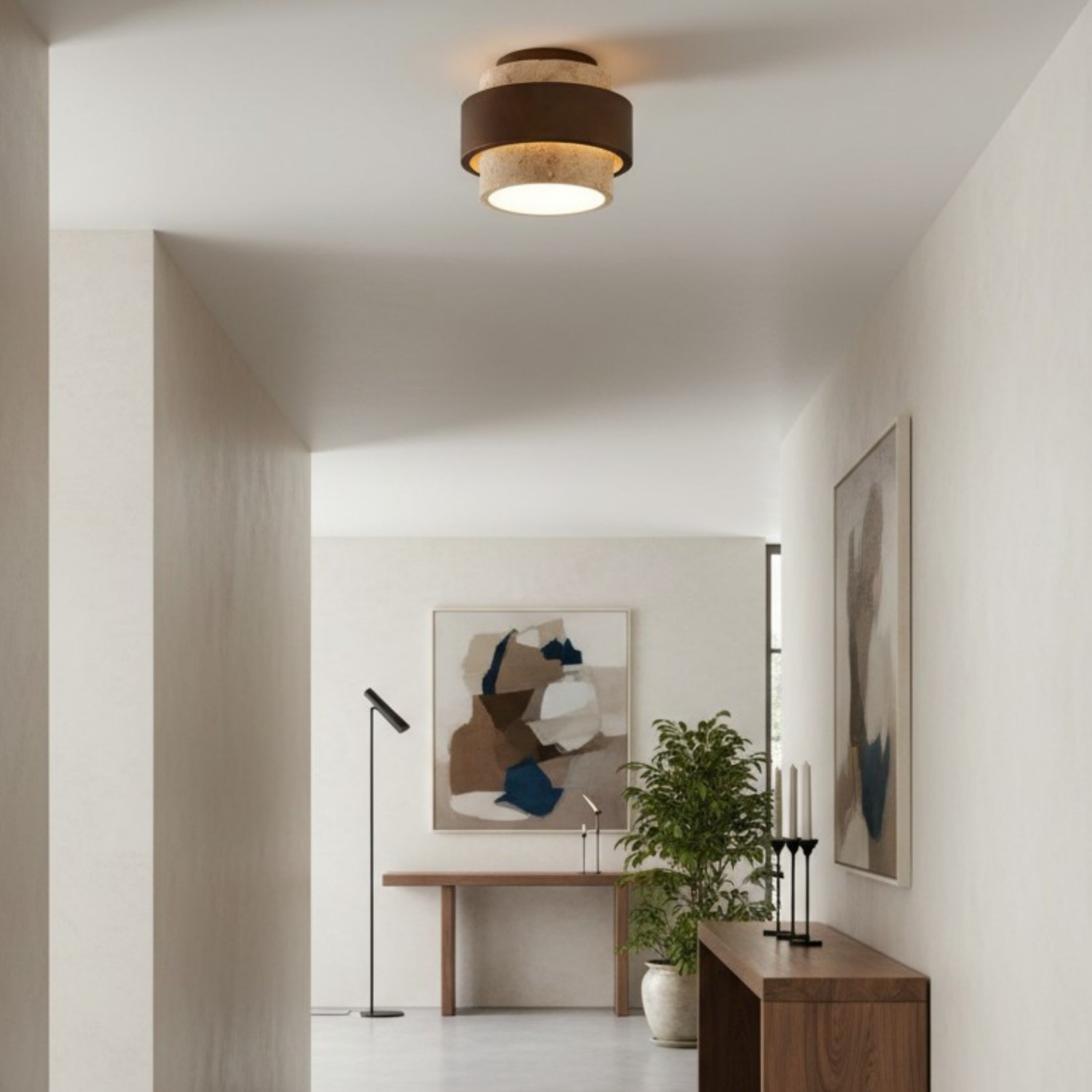 MokuStone Wabi Sabi Travertin Plafondlamp - Plafondlamp met textuur van steen, vlak gemonteerd, voor thuis HL2444