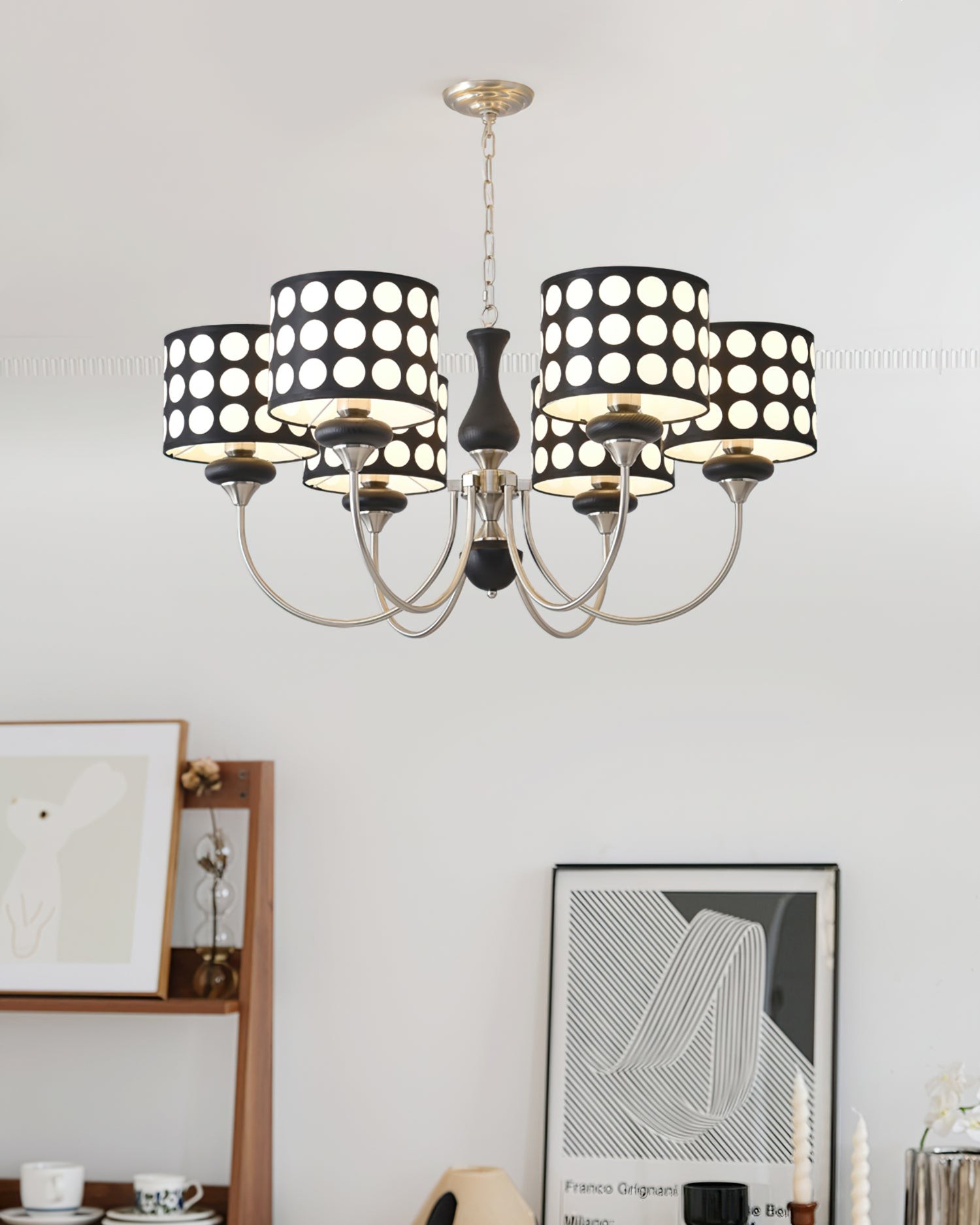Moderne luxe zwarte kroonluchter met meerdere koppen en stippen HL1121