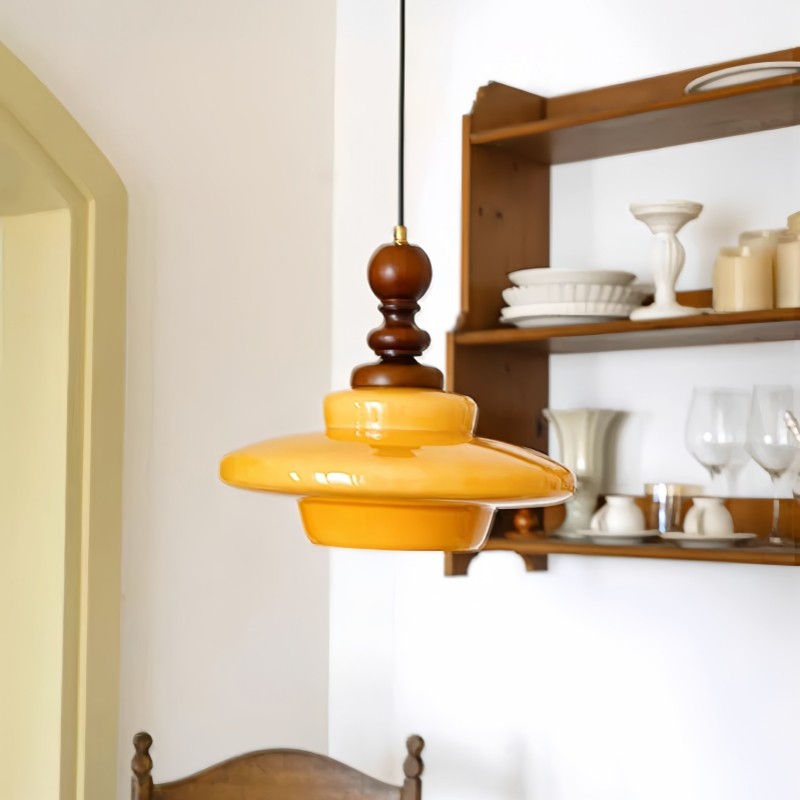 Middeleeuwse crèmekleurige glazen hanglamp HL494