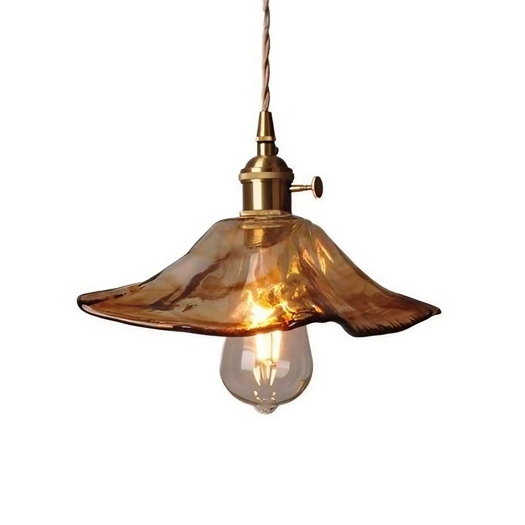 Retro handgemaakte onregelmatige amberkleurige glazen hanglamp HL64