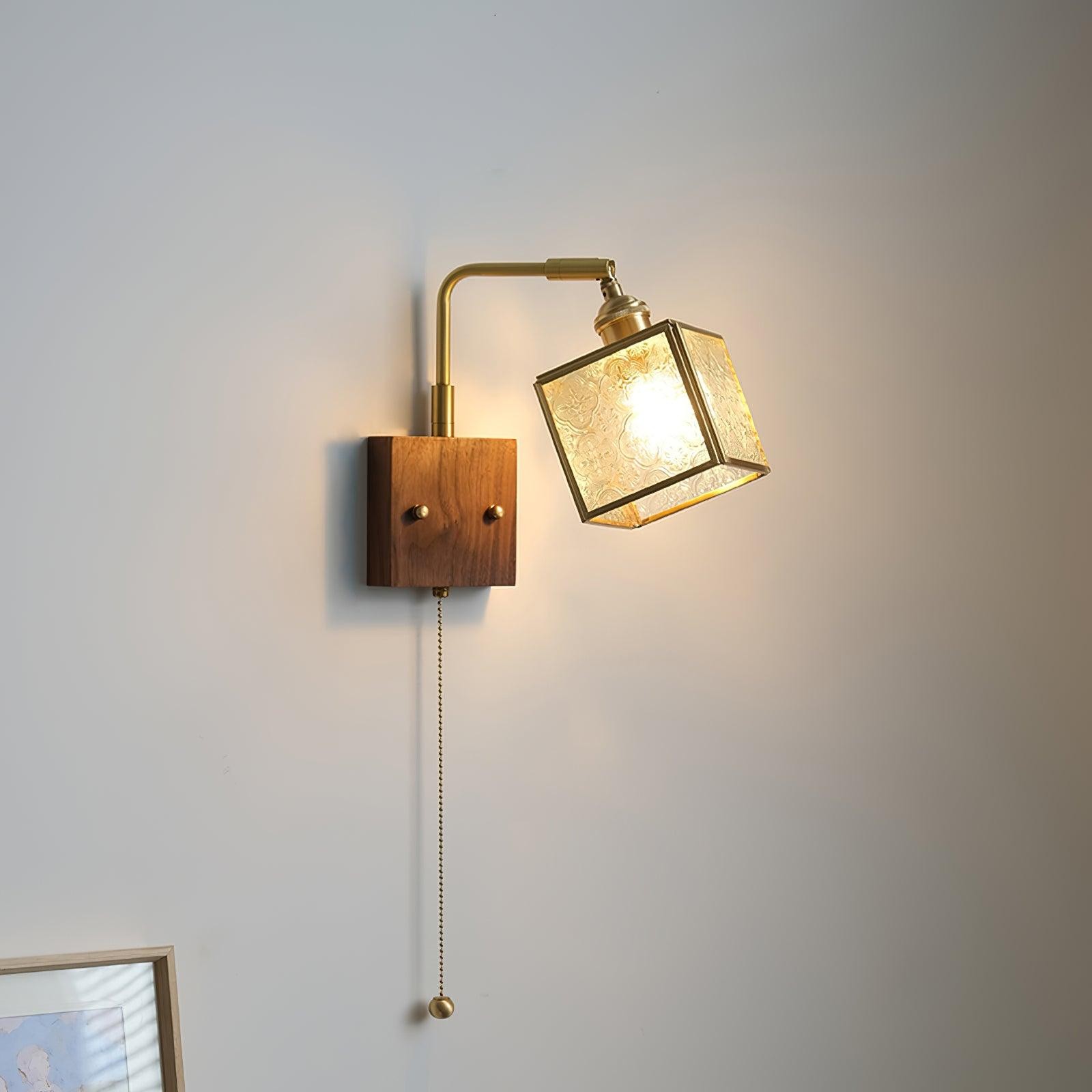 Vierkante glazen verstelbare houten wandlamp HL671