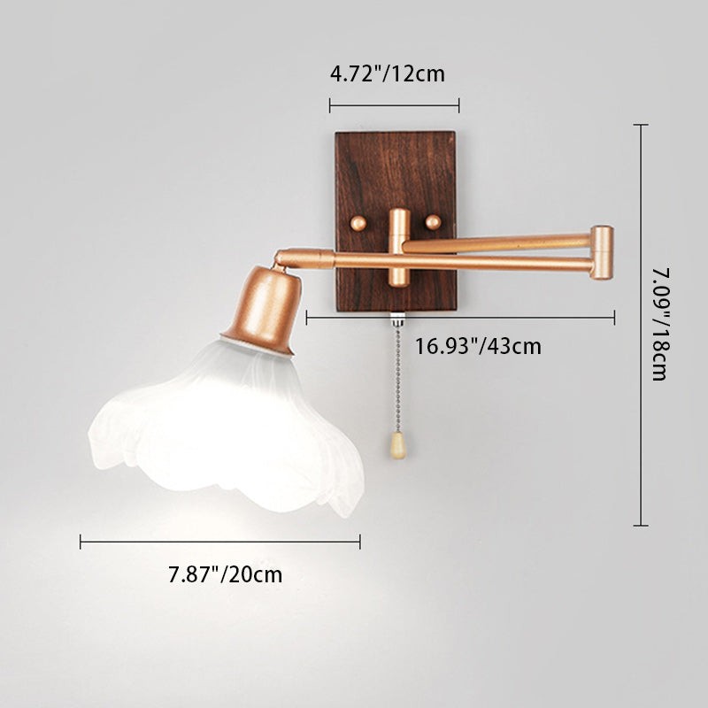 Franse ijzeren glazen bloemenwandlamp met zwenkarm en rits HL1087