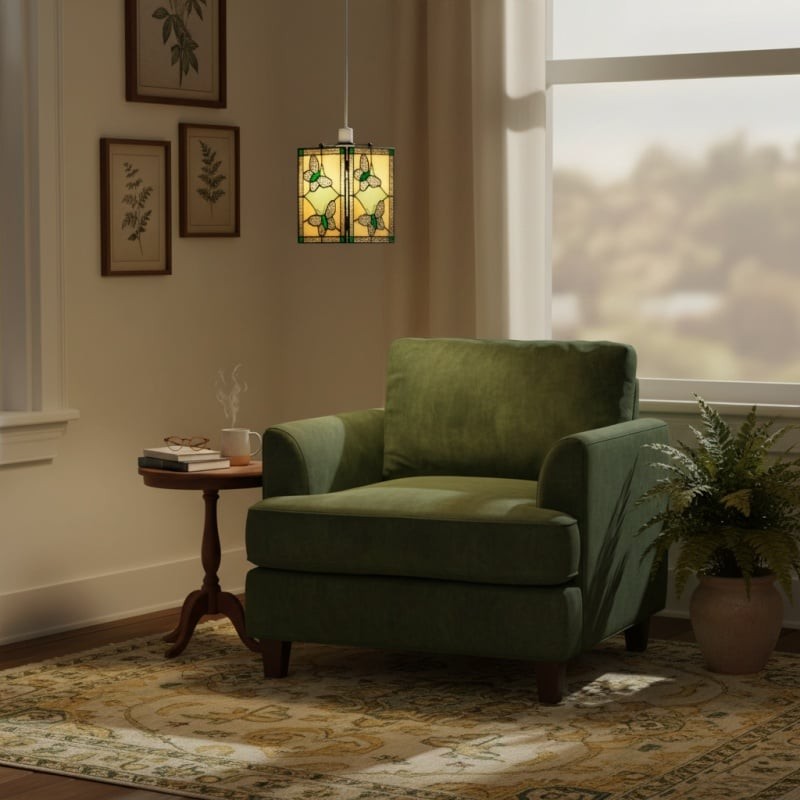 TF Butterfly Hanglamp - Artistieke hanglamp met glas-in-lood voor woonkamer of slaapkamer HL2030