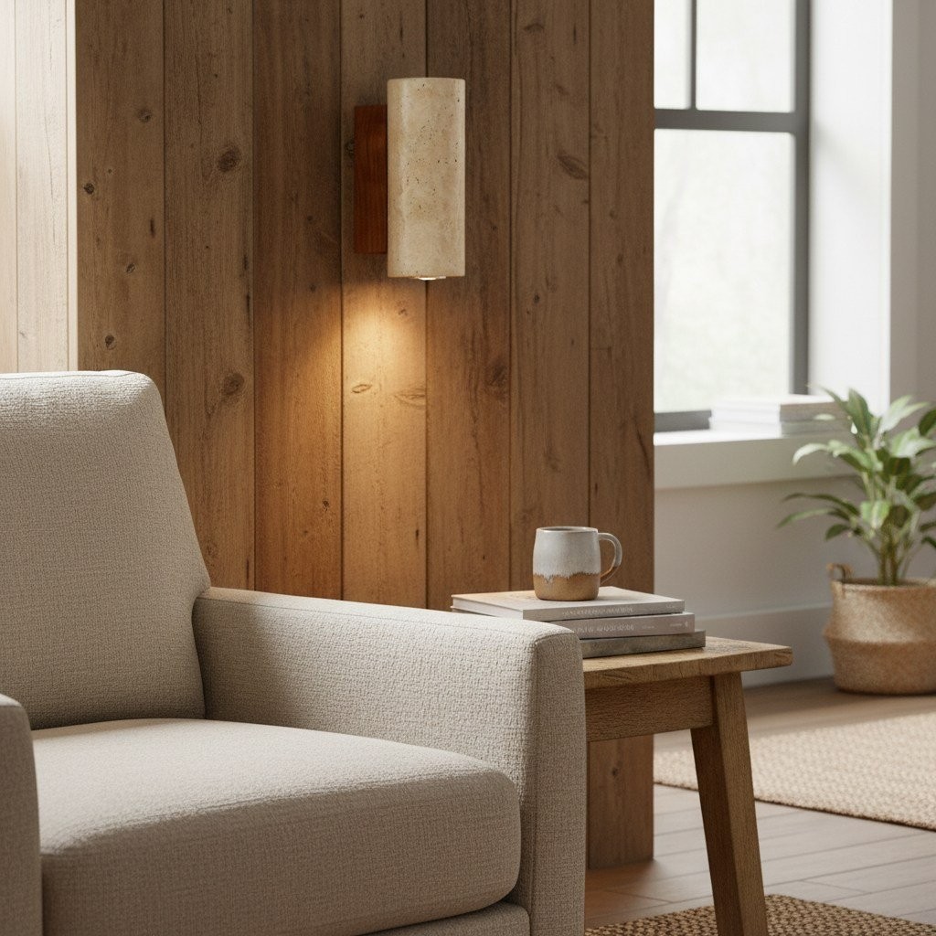 Slivara achterplaat van natuursteen met warme amberkleurige kap - Vintage moderne Slivara wandlamp voor de woonkamer HL2309