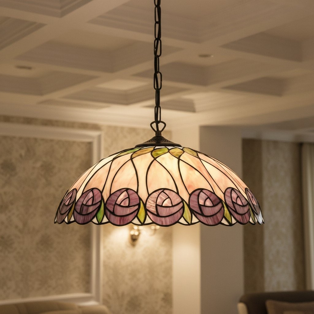 TF Hutchinson Tiffany glazen hanglamp met artistiek mozaïekdesign voor eet- en woonkamers HL2151