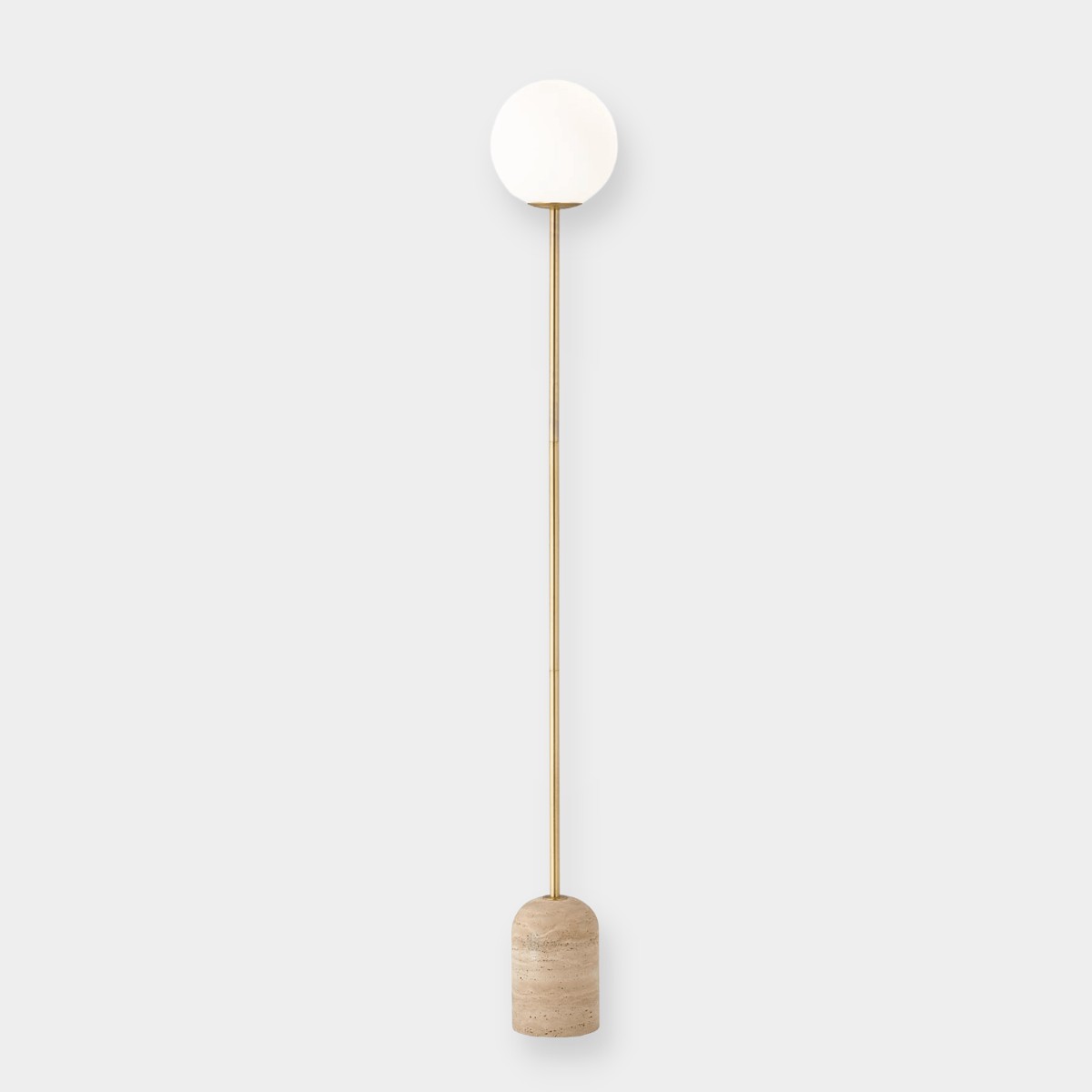 Moderne minimalistische vloerlamp met travertijn voet en glazen bol HL941
