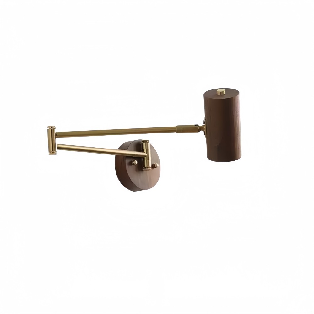 Verstelbare wandlamp met cilindervormige zwenkarm van hout en ijzer HL1085