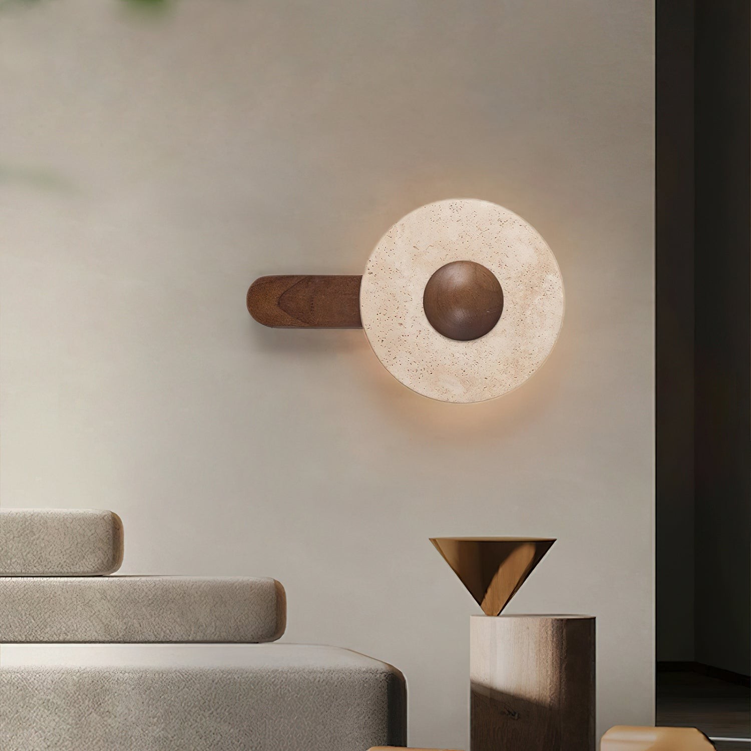 Gele travertijn houten wandlamp HL967