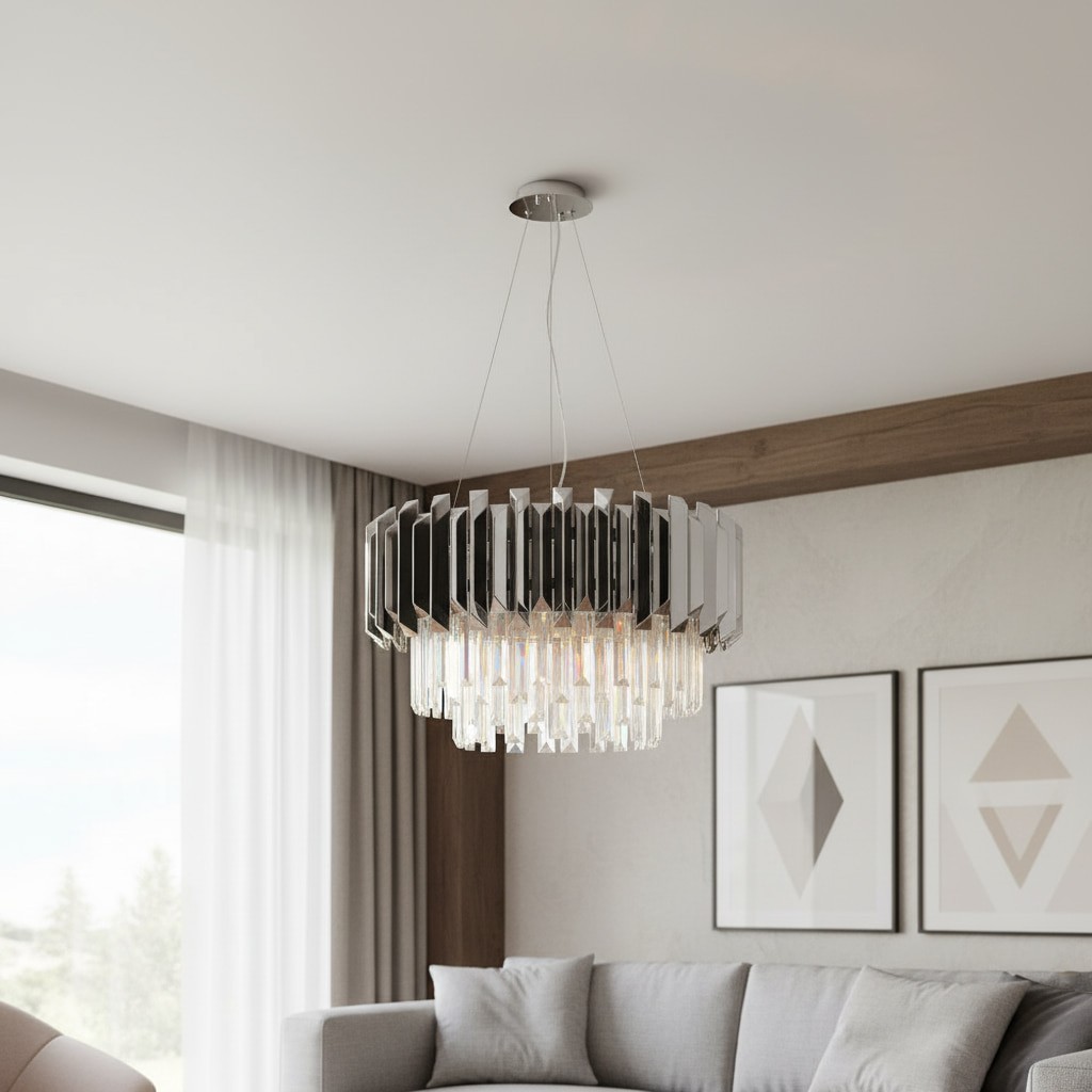Virelia Moderne Kristallen Hanglamp - Plafondarmatuur met gelaagde kristallen kap voor eet- of woonkamer HL2031