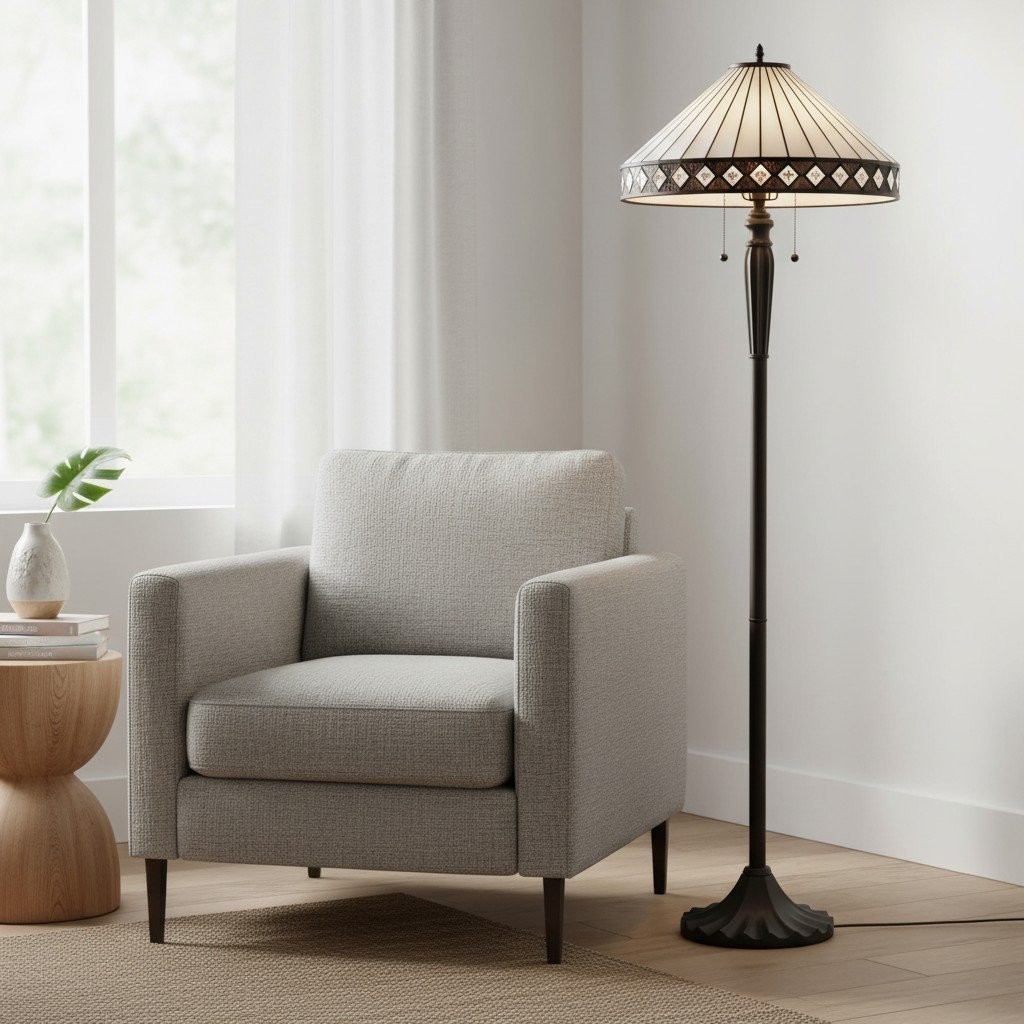 TF Fargo Geometrische Lamp in Tiffany-stijl - Amberkleurig en crèmekleurig glas, accentverlichting voor slaapkamer of