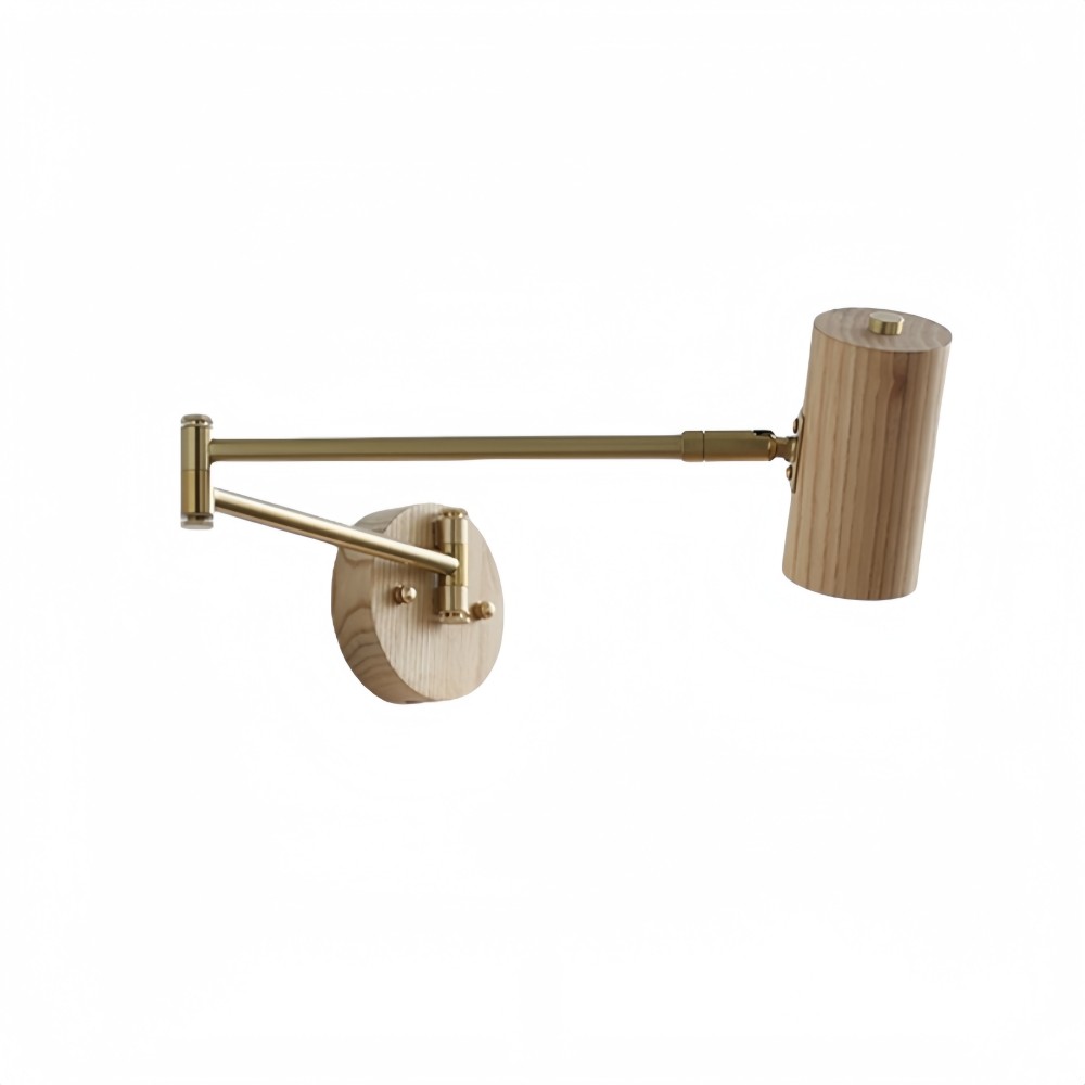 Verstelbare wandlamp met cilindervormige zwenkarm van hout en ijzer HL1085