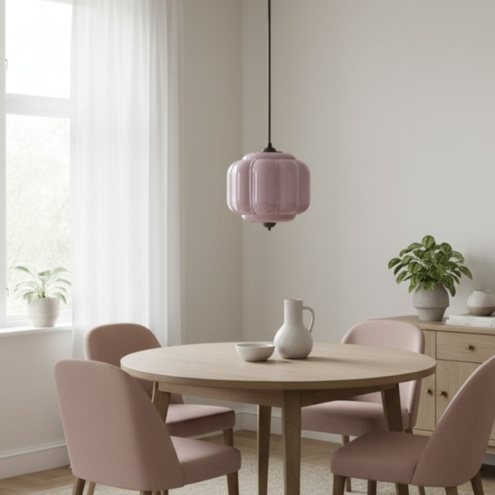 Vintage Eloise Melkglazen Hanglamp - Geribbelde Glazen Plafondkroonluchter HL1091
