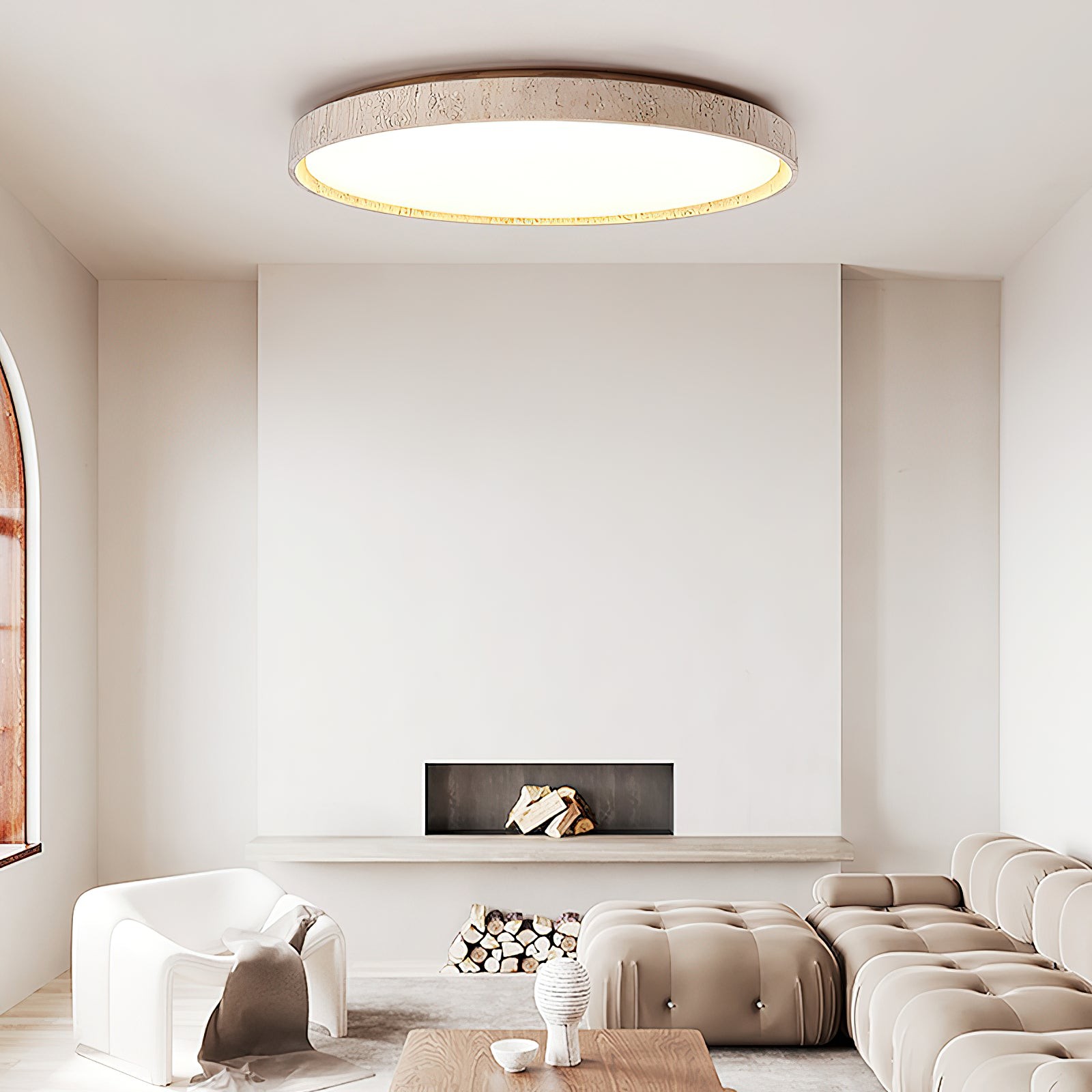 Ultradunne ronde plafondlamp van travertijn HL3243