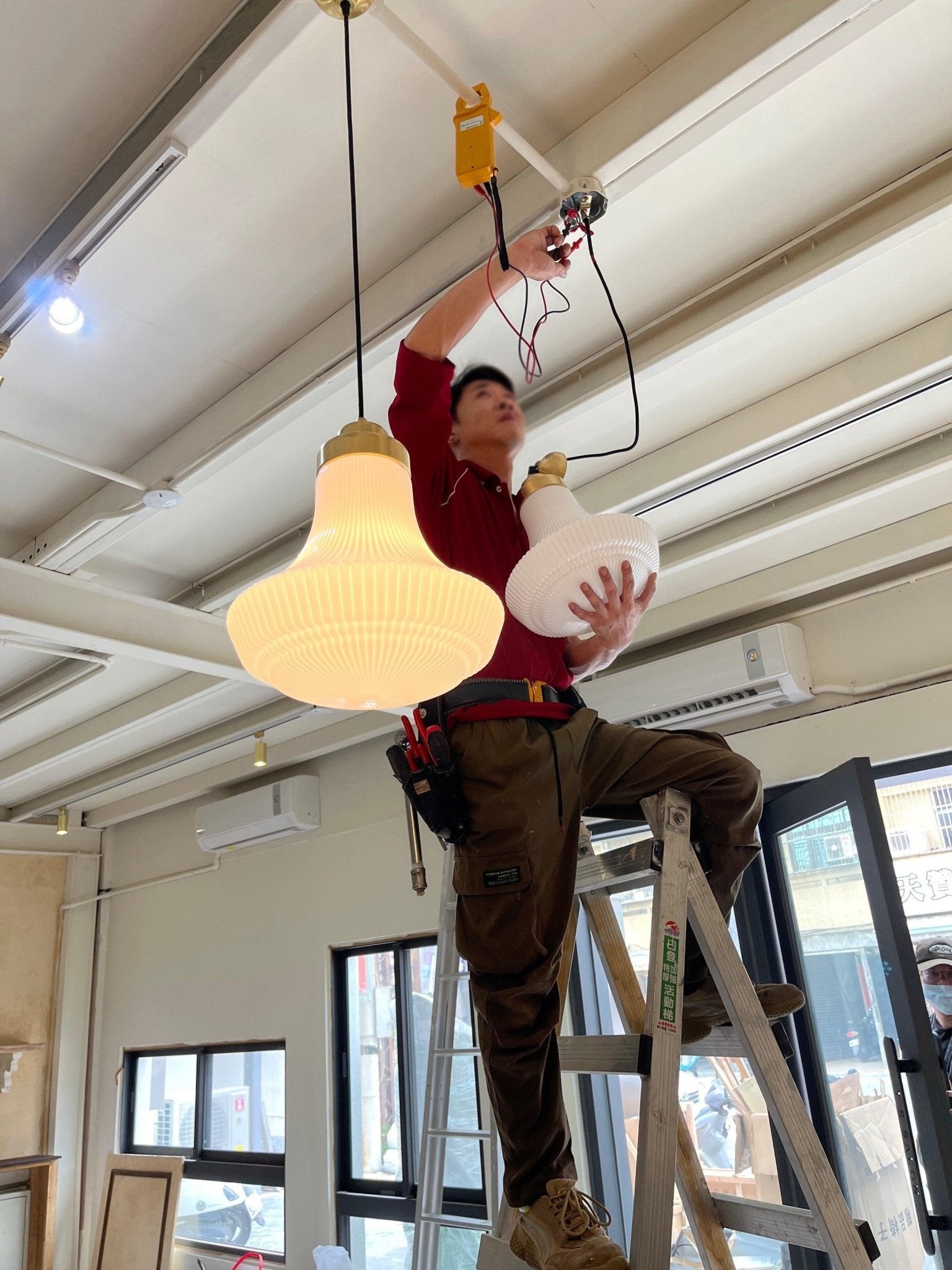 Klassieke messing albasten glazen hanglamp HL746