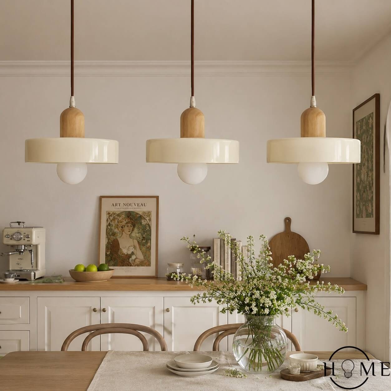 Morandi Glazen Hanglamp - Houten Schijfontwerp HL1047