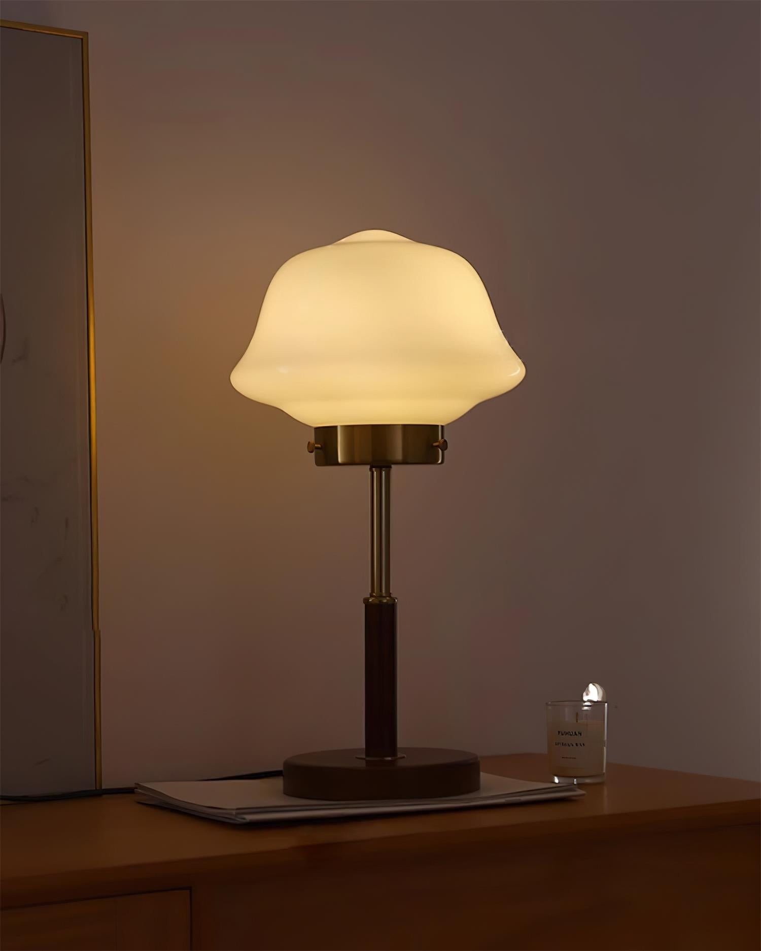 Mid Century Vintage Walnoot Glazen Tafellamp HL490