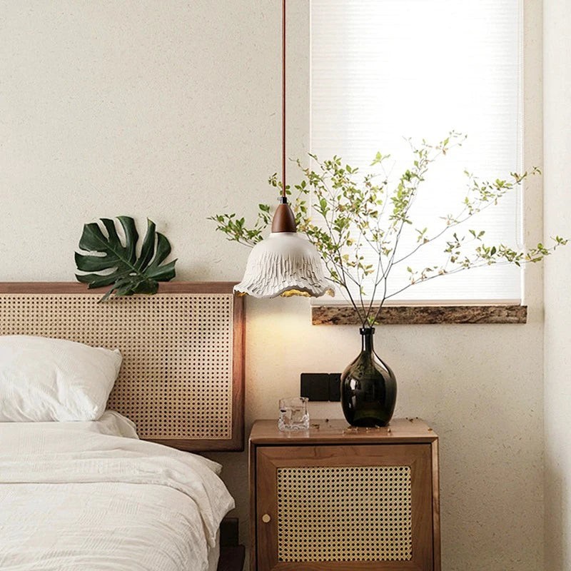 Crèmekleurige retro cementen bloemen hanglamp HL1312