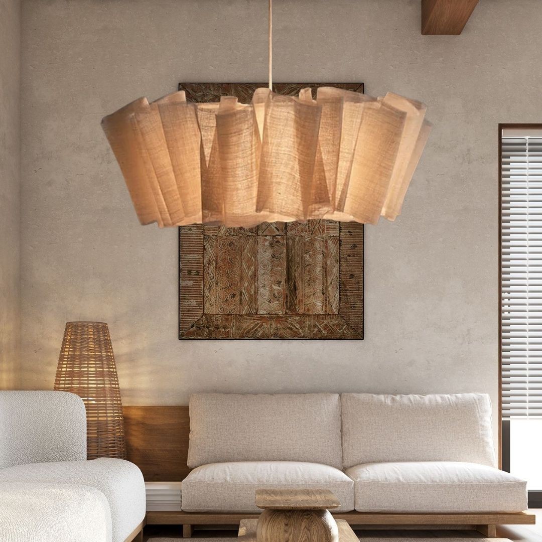 Hanglamp met geplooide stof van Noords linnen HL1403