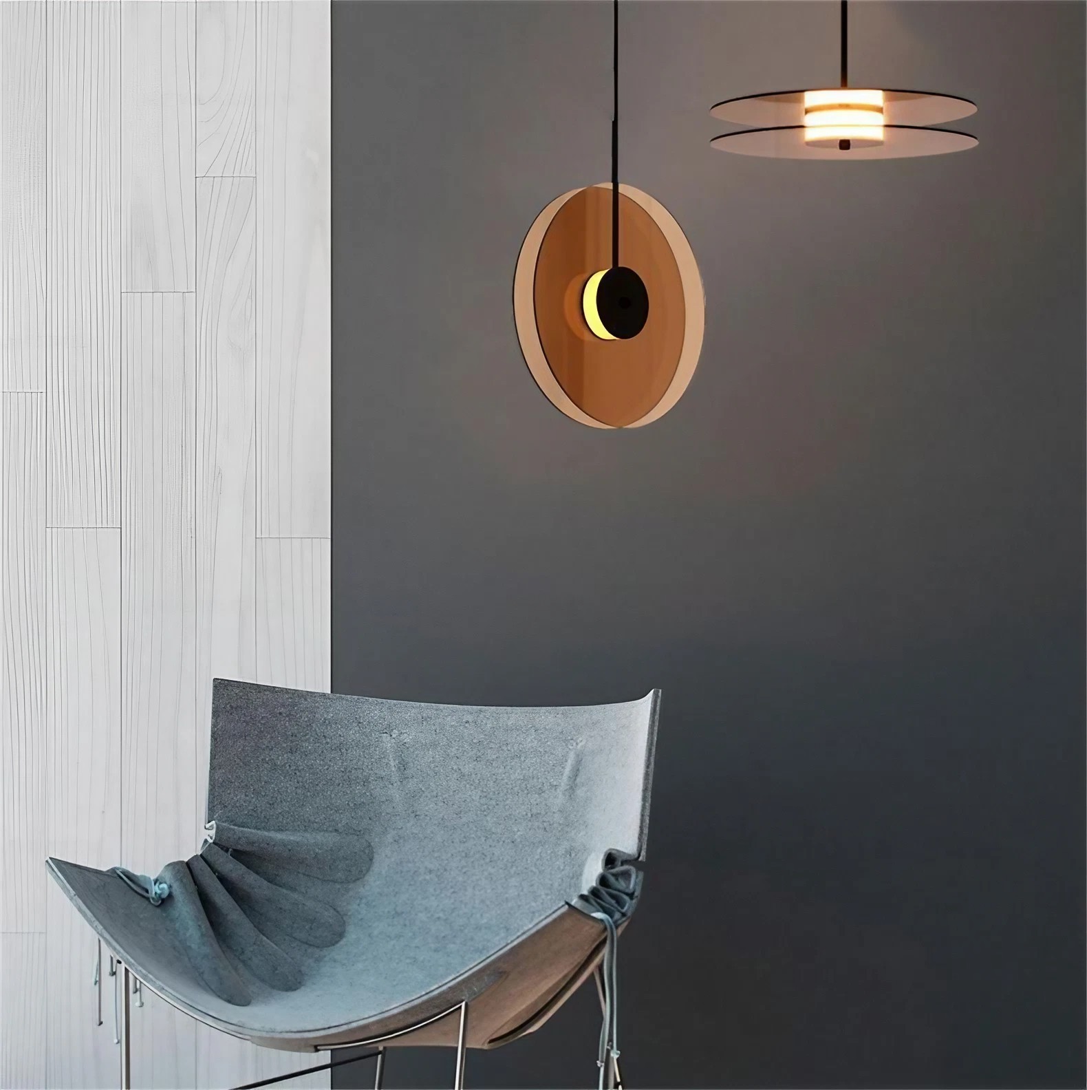 Bar art hanglamp met noorse glazen schijf HL17