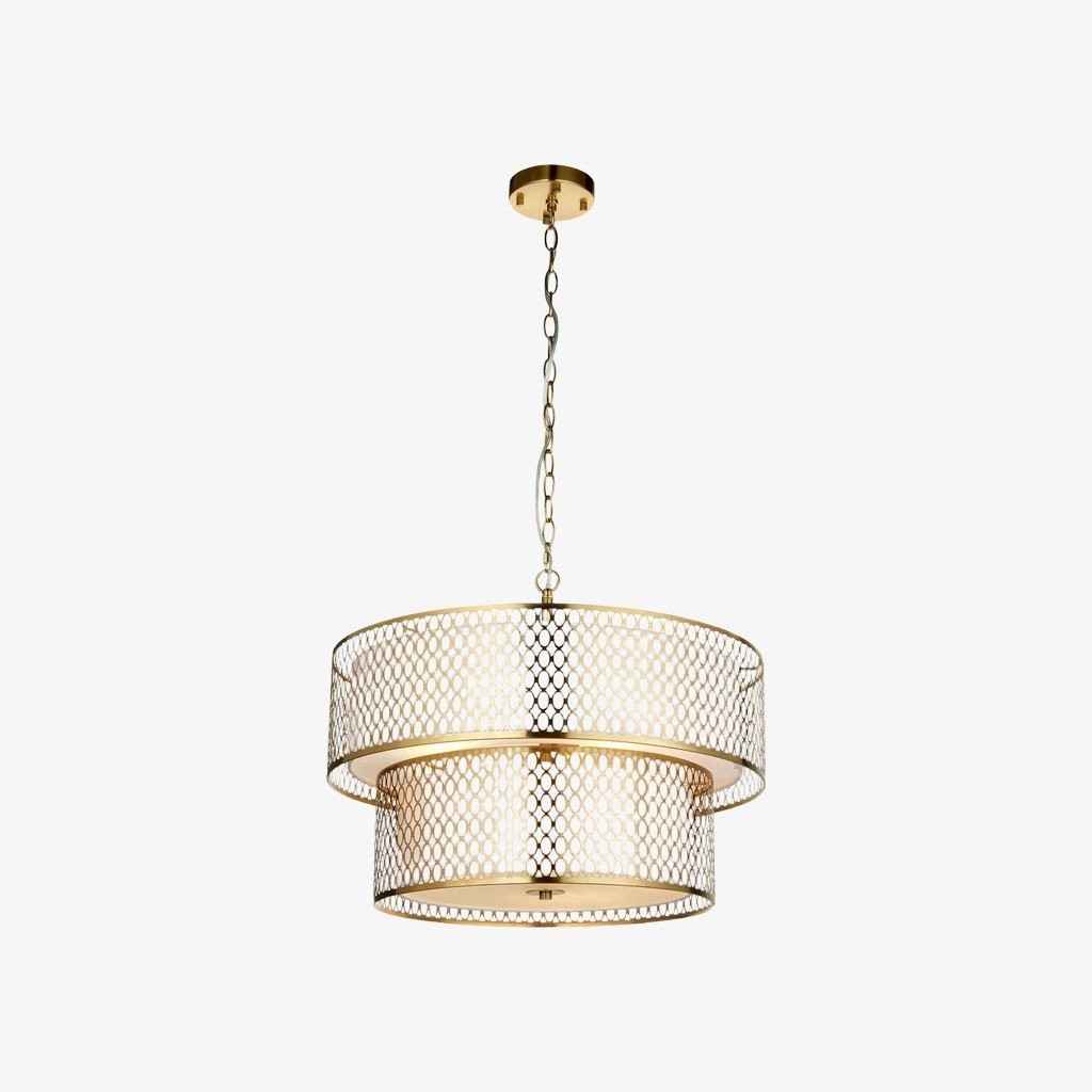 Liorin Geometrische Hanglamp - Moderne Hanglamp met Metalen en Stoffen Kap en Opengewerkt Sierwerk voor Interieurs HL2100