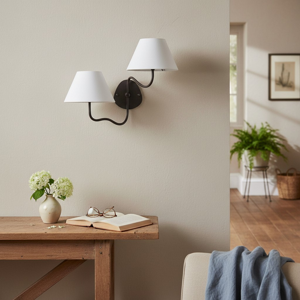 Kulo stoffen wandlamp – moderne wandlamp met dubbele arm van linnen voor de woonkamer HL1785