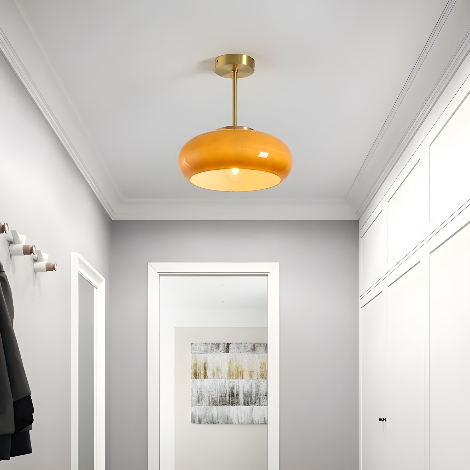Retro messing schijf Bauhaus glazen plafondlamp HL167