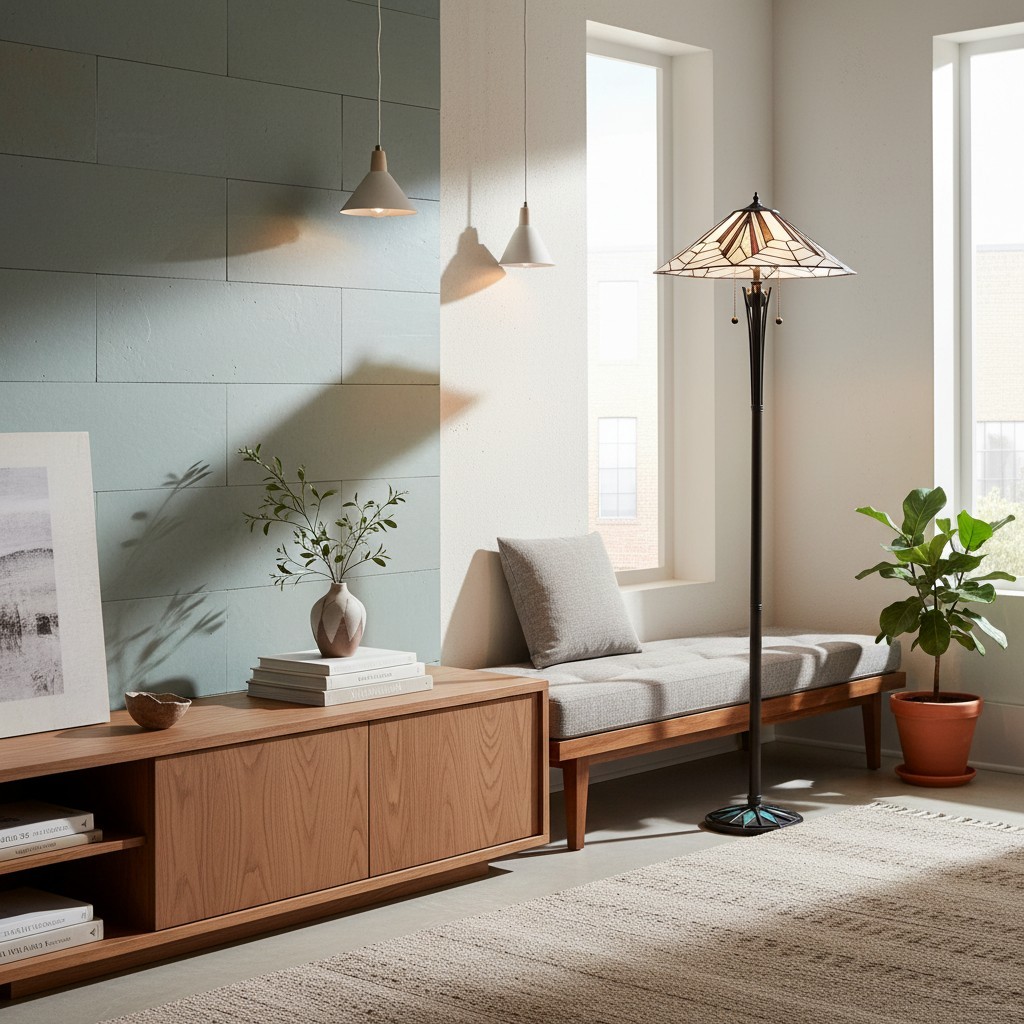 TF Astoria Art Deco Staande Lamp met Glas-in-lood - Geometrisch Design Staande Lamp voor de Woonkamer HL2223