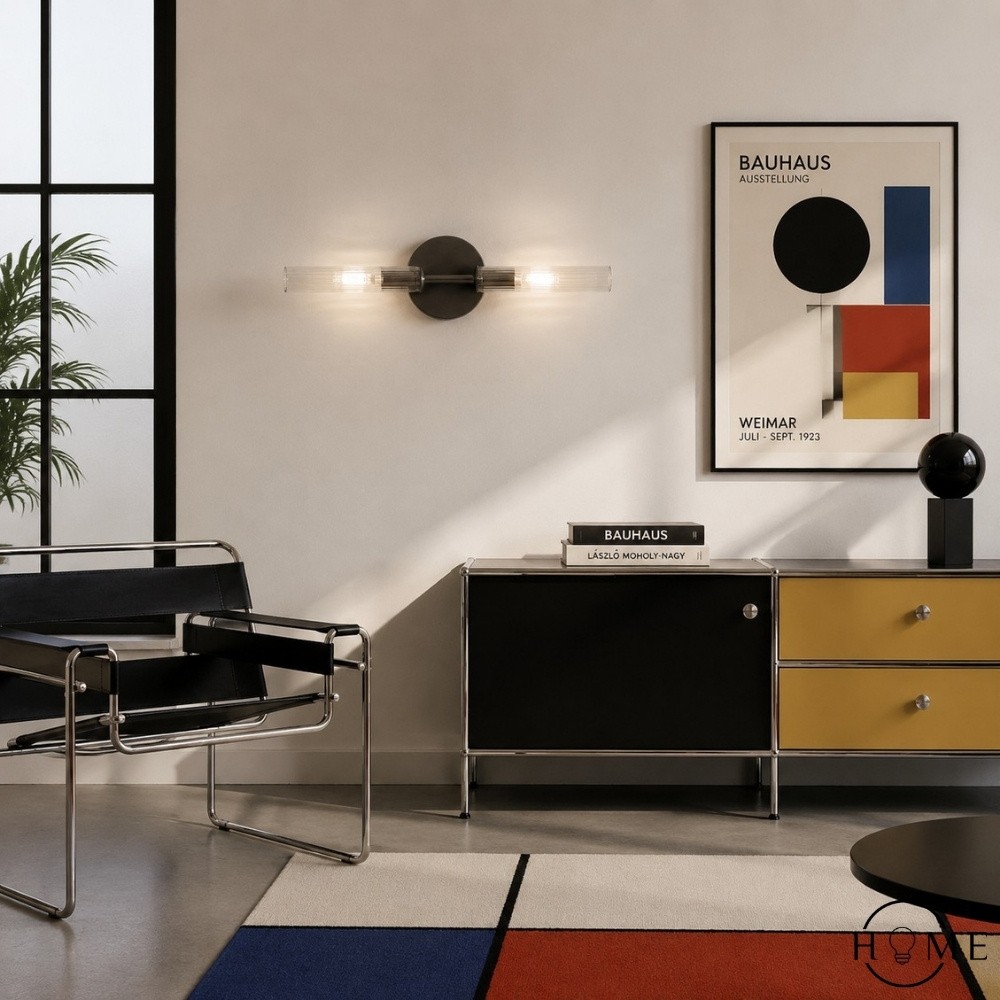 Bravira geribbelde glazen wandlamp - buisvormige metalen lamp met klassieke afwerking HL1554