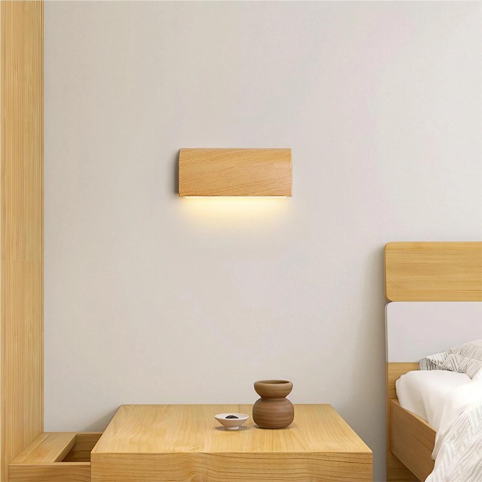 Rechthoekige LED wandlamp met houtnerfaluminium HL196