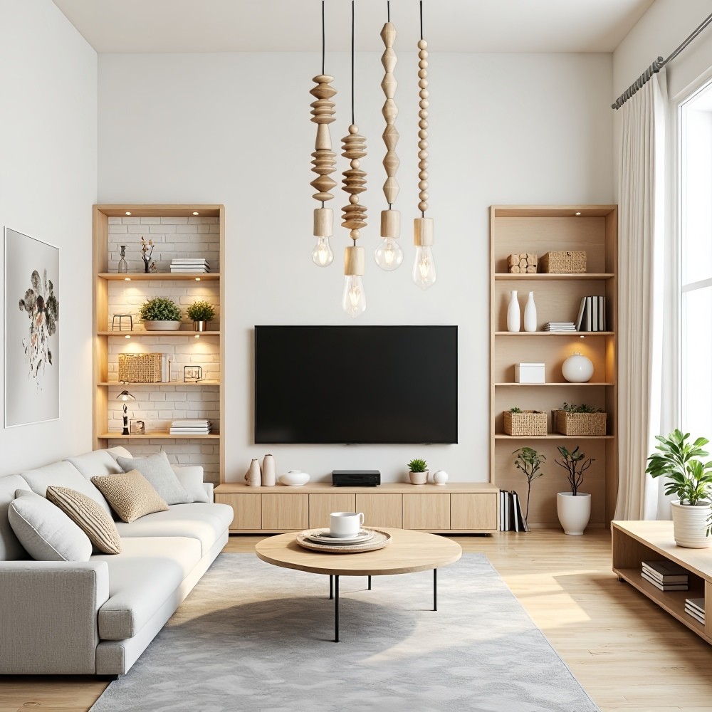 Hanglamp met Houten Kralen - Retro Snoerlamp voor Woonkamer HL1063