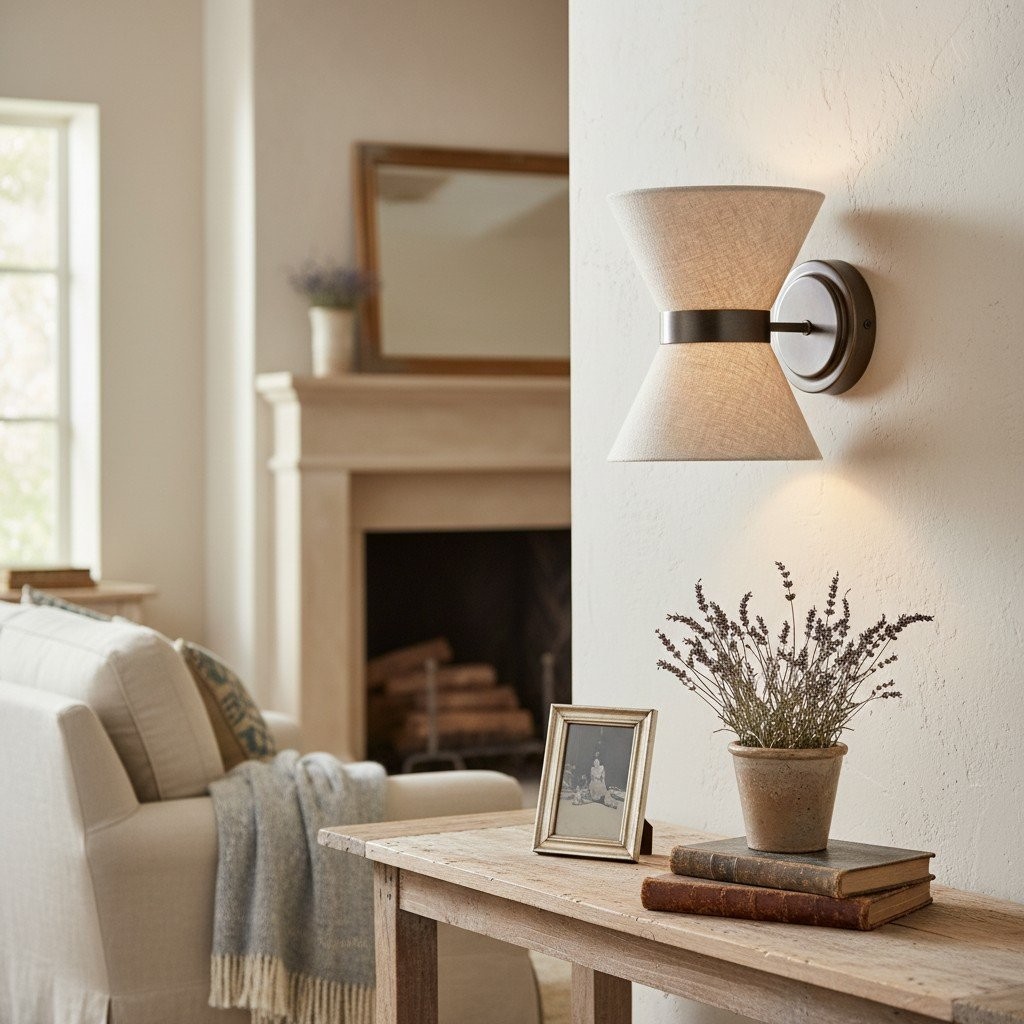 Ankora wandlamp - Lampenkap met strikdesign van linnen en verouderd messing, geschikt voor de hal HL1920