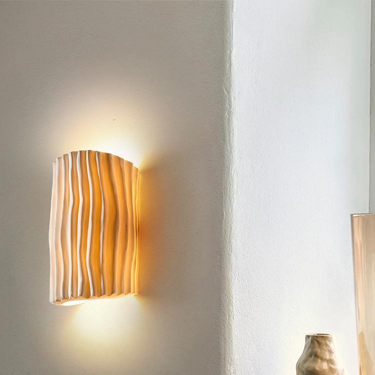 Cilinder geribbelde wandlamp van hars HL224